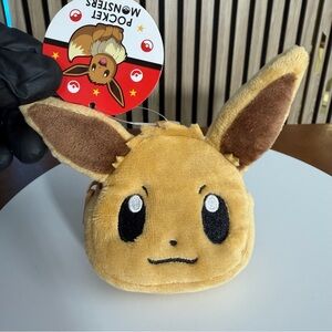 ⭐️POKÉMON POCKET 🤎 MONSTERS ⚡️ Eevee face Plush Coin Pouch - Tan/Brown Japan 🇯🇵
